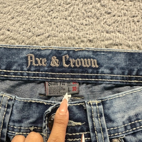 Axe & Crown Jeans Mens 32x30 Blue Cotton Denim Straight Slim Acid Wash Workwear - Picture 3 of 9